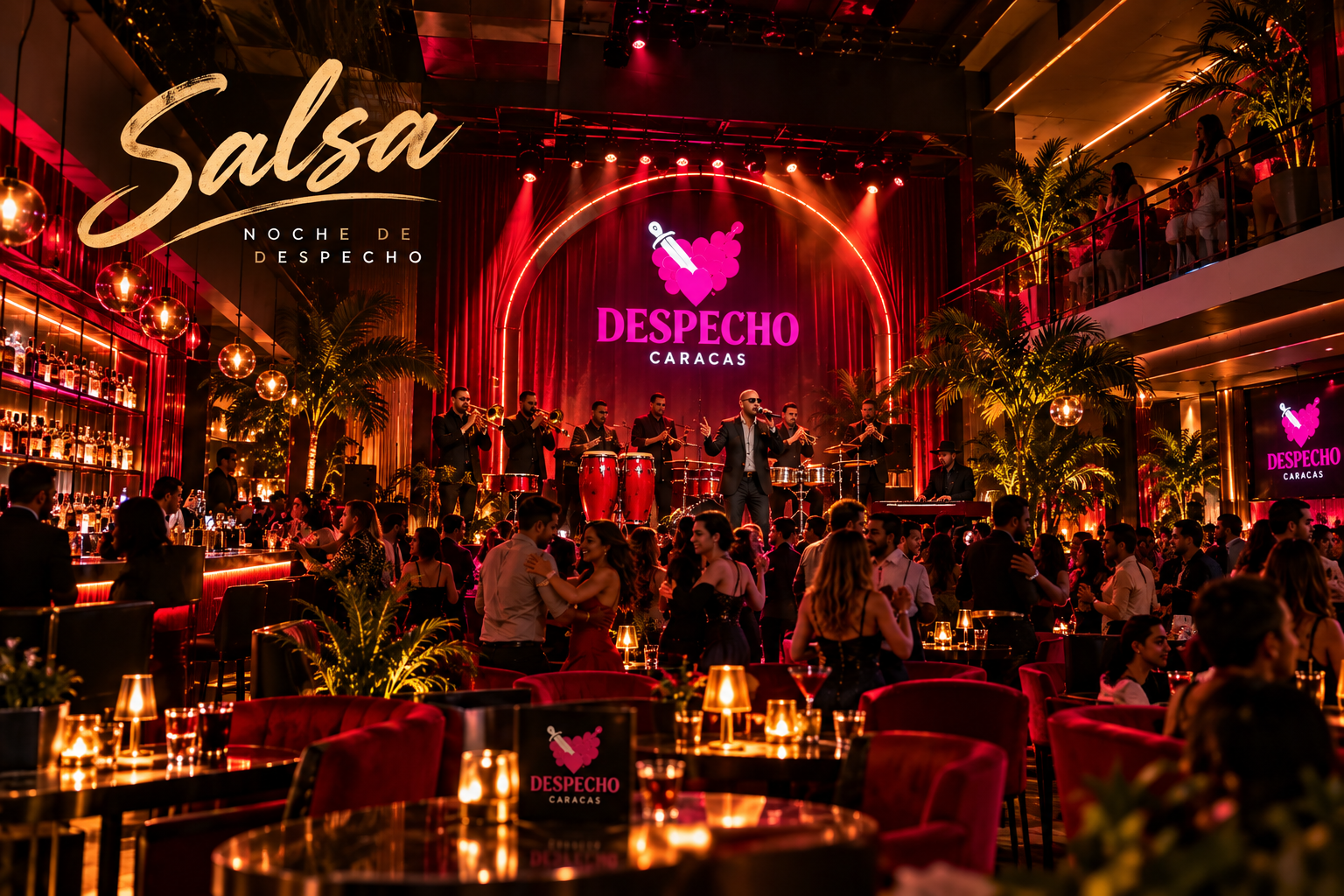 Banda en vivo durante una noche de salsa en DESPECHO Caracas